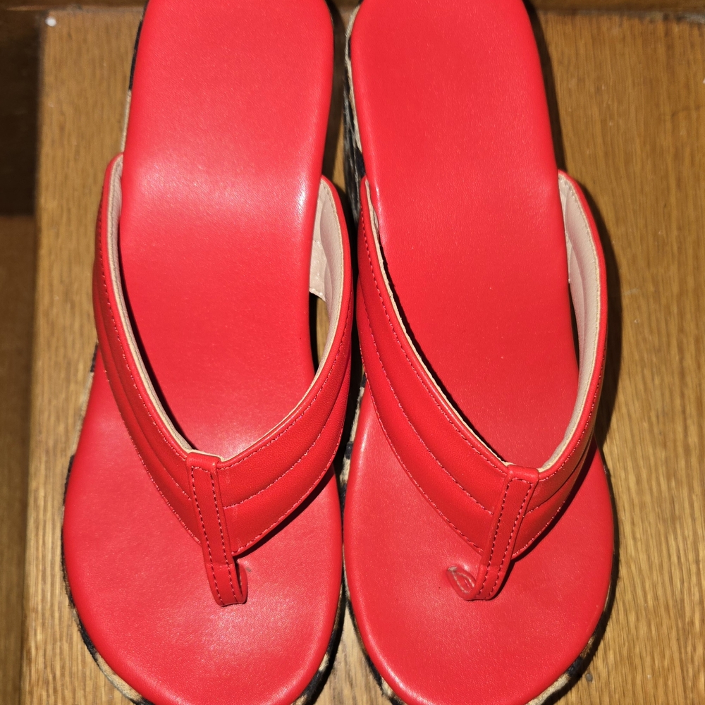 Red and Leopard Print Wedge Heels - Picture 7 of 7